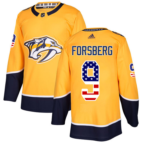 Adidas Predators #9 Filip Forsberg Yellow Home Authentic USA Flag Stitched NHL Jersey